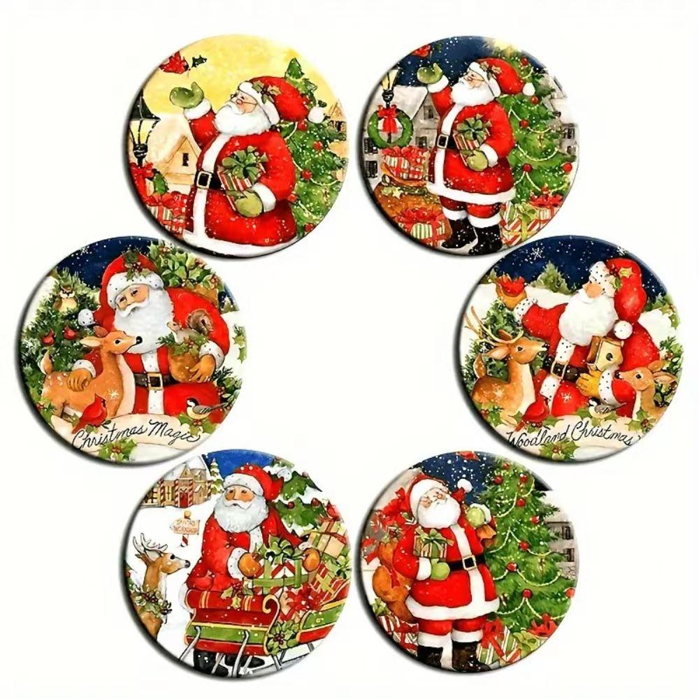 6pcs Snowman Santa Claus Coaster Wooden Coffee Cup Mat Christmas Drink Coaster  Christmas Party