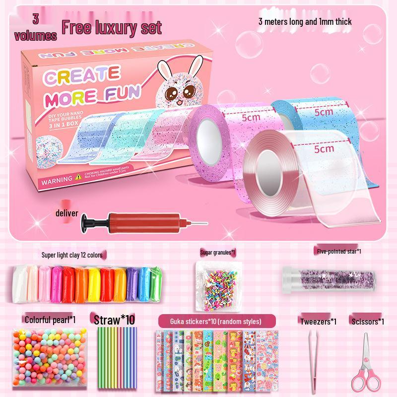 Nano Gel Squishy Toy Craft Kit - Double-Sided Tape & High Viscosity Bubble Blowing Set