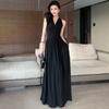 French White Sleeveless Neck V-neck Dress for Women's Summer New Beautiful Waist and Thin Big Swing Dress