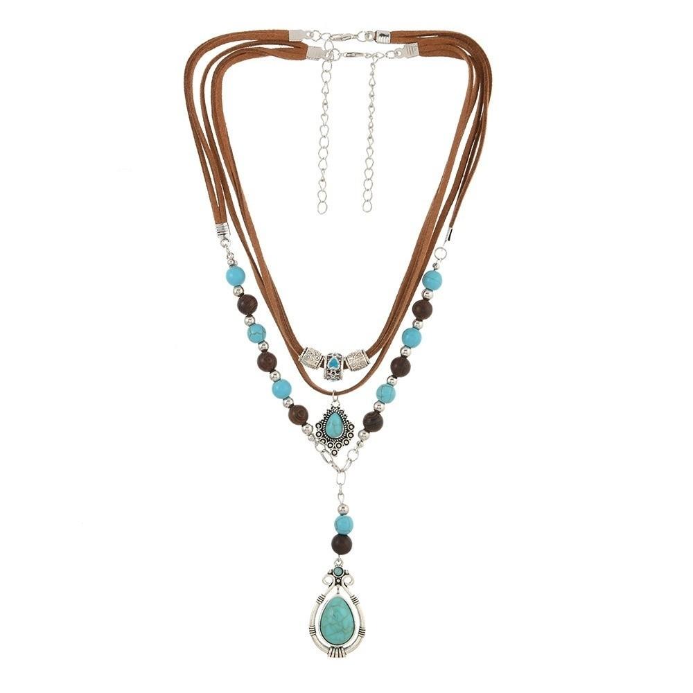 Blue Pendant Necklace Bohemian Style Stack Beach Choker Fashion Multilayer Necklace Party Wear