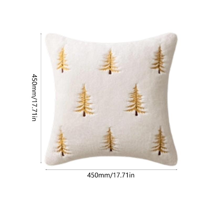 Festives Christmas Tree Embroidery Faux Furs Pillowcase Multipurpose Sofa Square Cushion Cover Bedroom Decoration