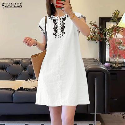 Women Print Casual V-Neck Summer Short Sleeve Dress