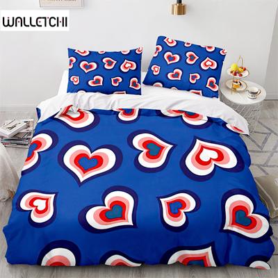 Housse de couette Cœur d'amour Ensemble de literie à thème romantique Housse de couette en microfibre dessin animé Plein King Queen Pour Filles Ado Adulte Cadeaux