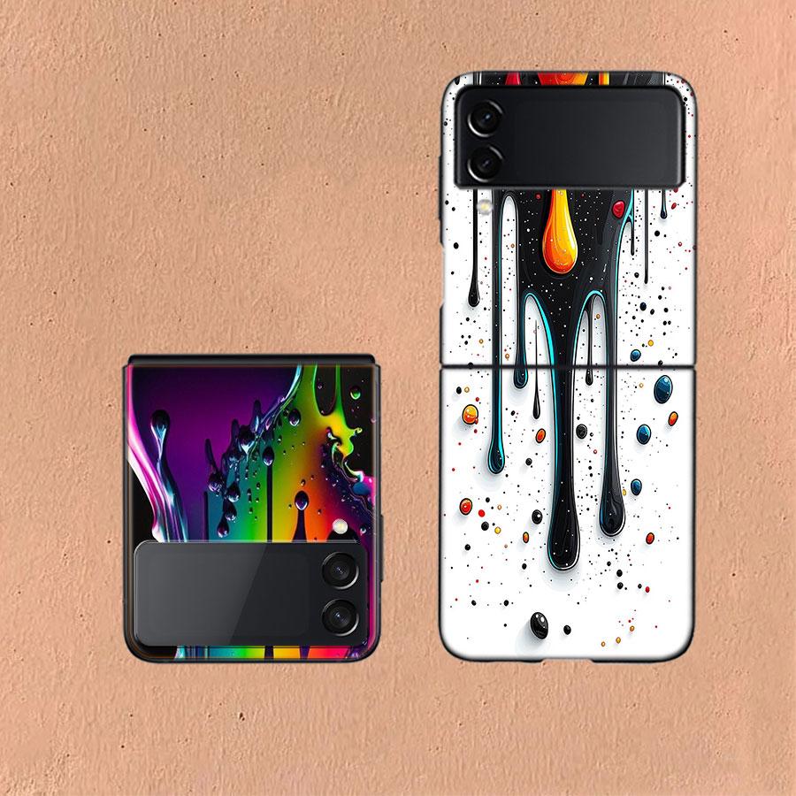 Vibrant Color Splashing Ink Coque For Samsung Z Flip7 6 Galaxy Case Shockproof Z Flip5 Z Flip3 4 5G Hard Cover Phone TPU PC Har