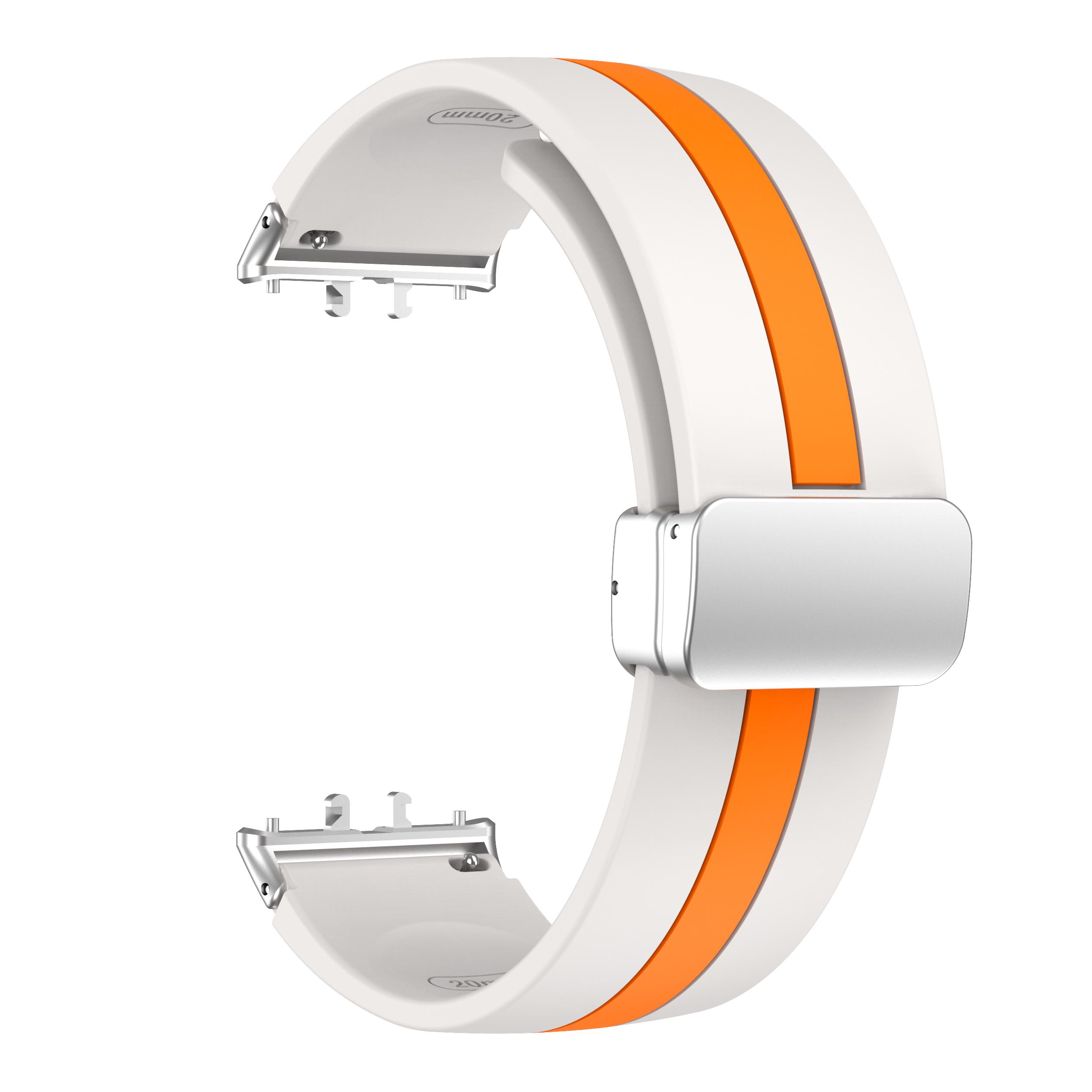 

Двухцветный силиконовый ремешок с вертикальной полоской, совместимый с Samsung Galaxy Fit3, с магнитной складной застежкой, сменный ремешок L слоновая кость