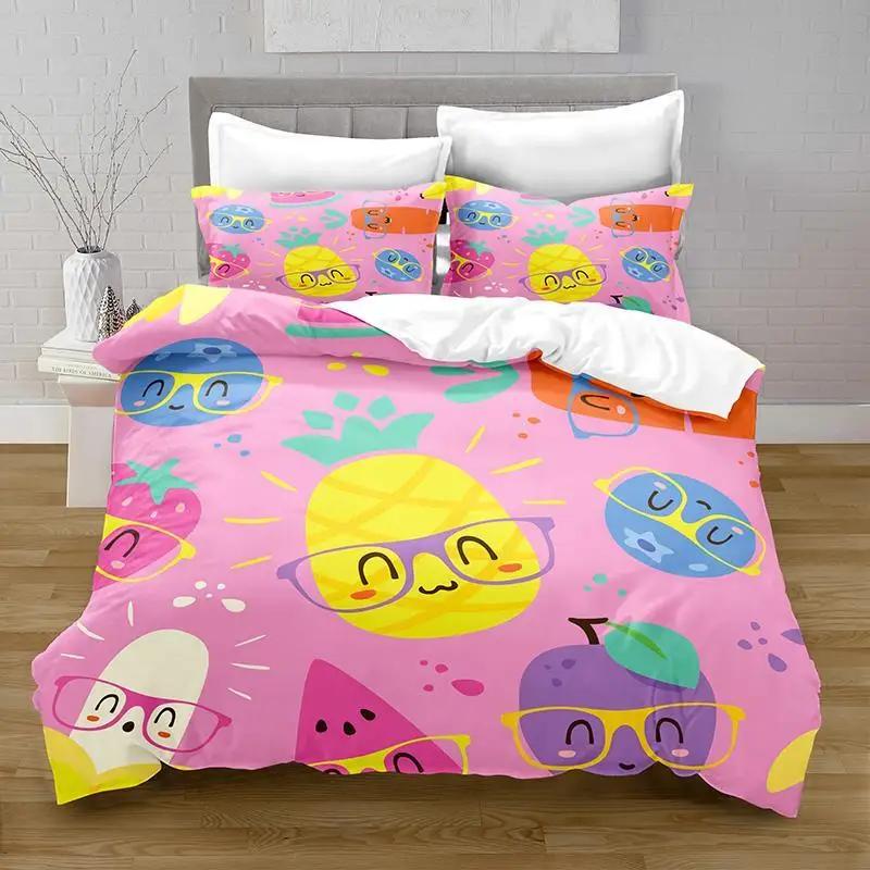 Comforter Cartoon Fruit Watermelon Pineapple Lemon Banana Japanese Style Print Soft Polyester Bedding Set For Kids Teens