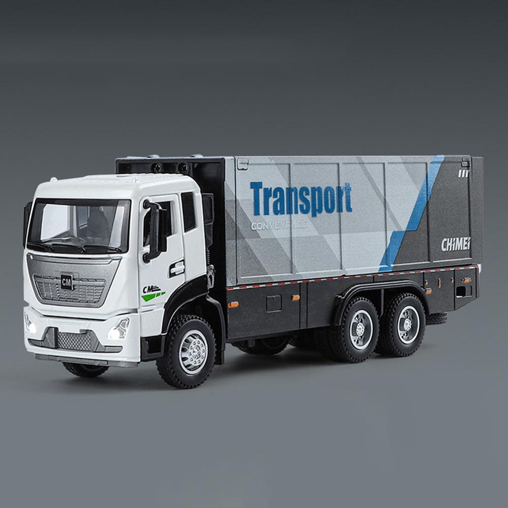 New 1/32 CONTAINER TRUCK Model Toys Car Diecast Alloy Engineering Vehicles Doors Opened Sound Light Pull Back Toy Birthday Gift Kids Gift