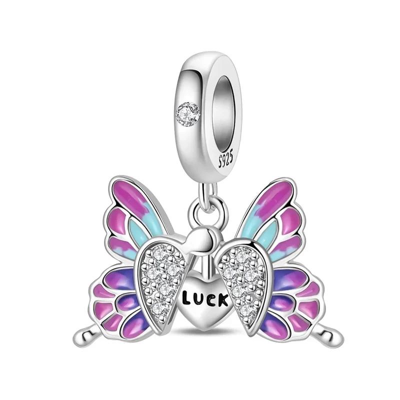 Charms Exquisite 925 Silver Butterfly Pendant Dragonfly Flowers Bead for Women Necklace DIY Bracelet Fine Jewellery Gift