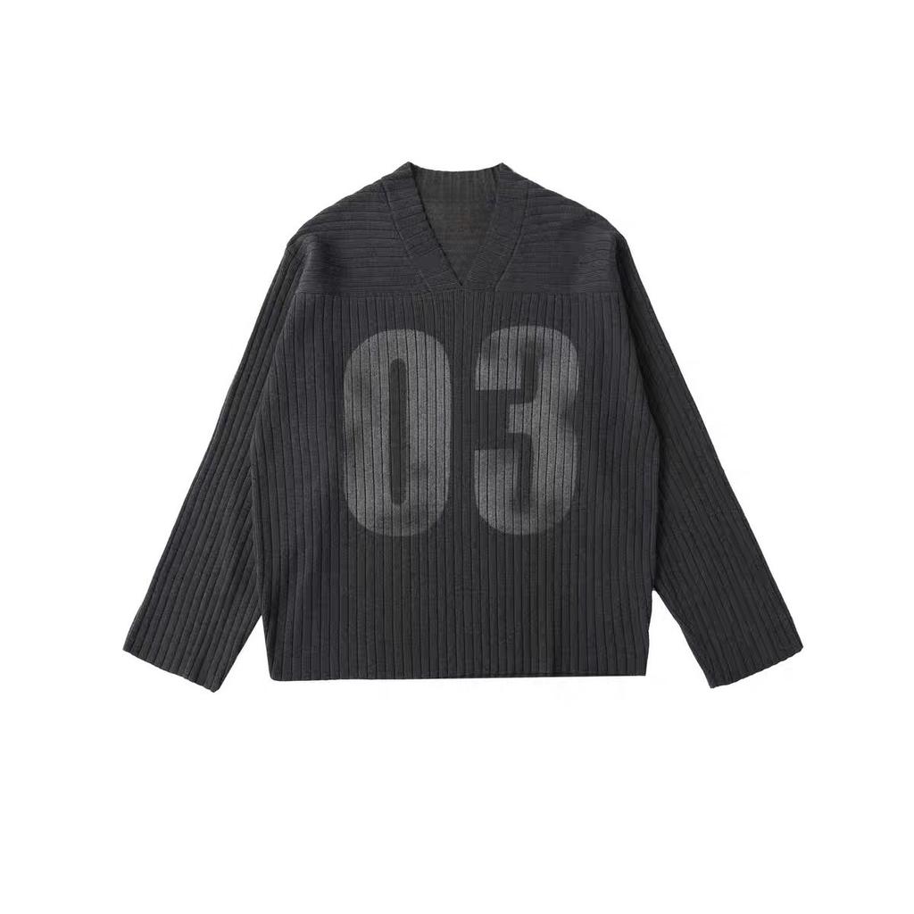 STREETRICH Retro American Loose Knitted Long Sleeve V-Neck Sweater Digital Print Versatile Top Trendy Fashionable Polyester Fiber