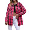 Women's Fashion Long-Sleeve Button-Down Plaid Shirt With Pockets