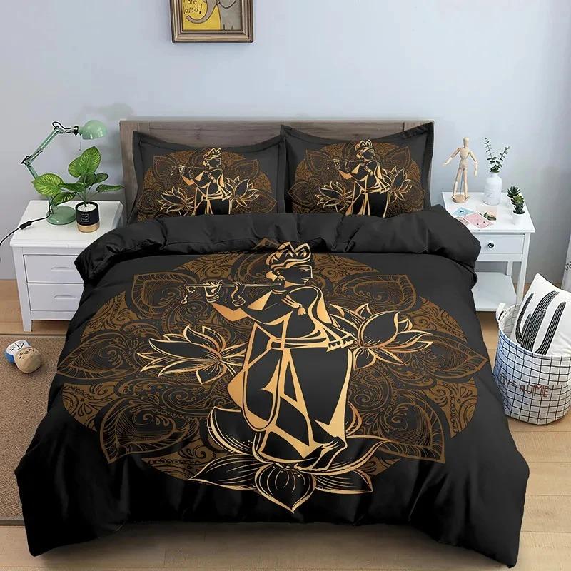 Boho Mandala Colorful Design God Ganesha Queen Bedding Set King Duvet Cover Sets Pillowcase Indian Symbol Quilt Cover Full Size