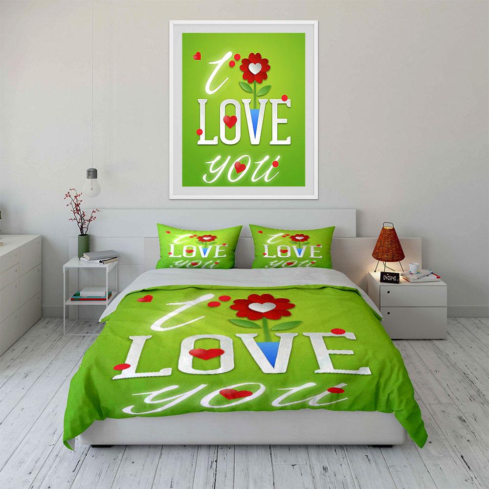 "I Love You Green Bedding Set" Bedding Duvet Cover Set Duvet Cover Pillowcases (1 * Duvet Cover 2 * Pillowcases, without duvet insert)