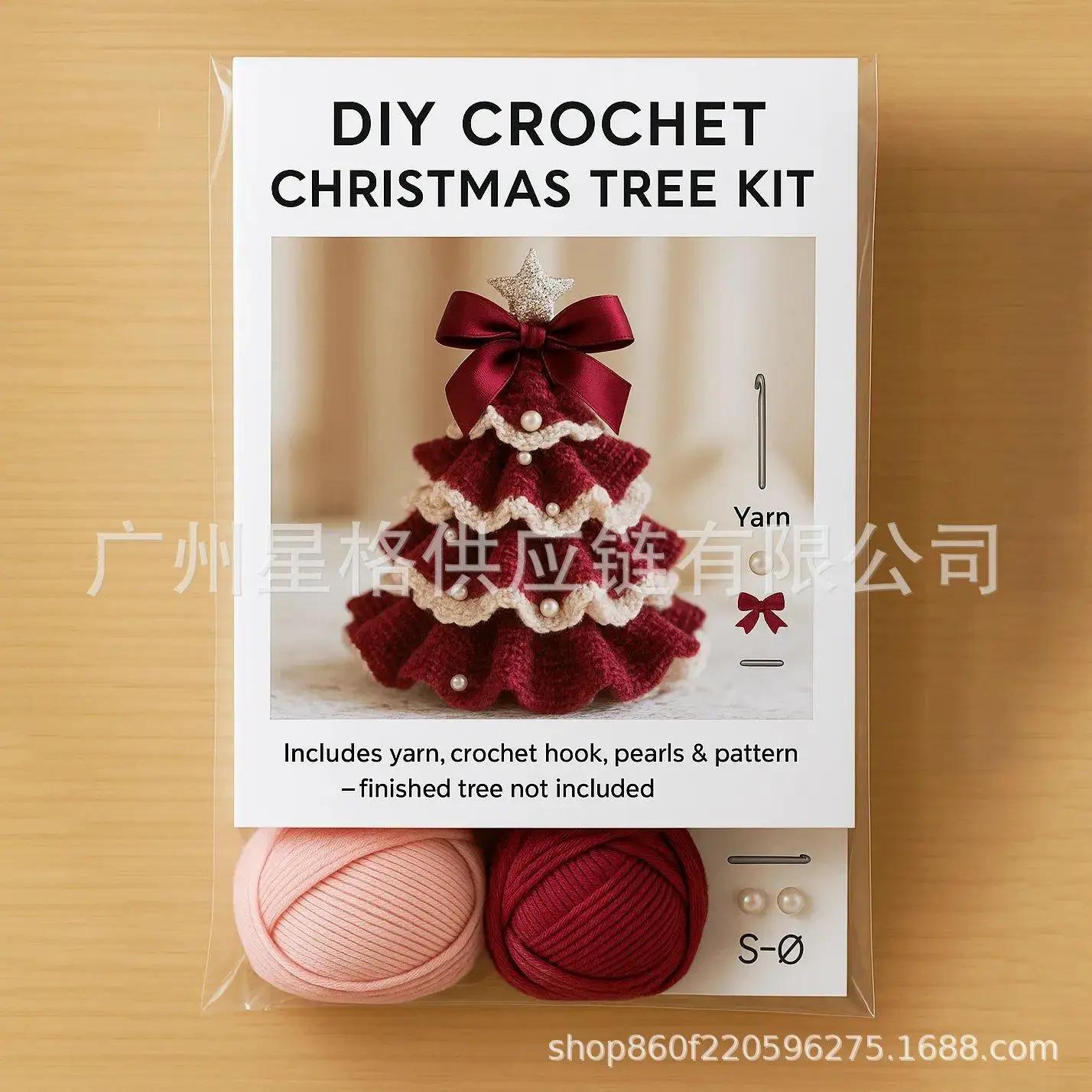 

DIY Crochet Christmas Tree Kit with Bow Faux Pearl Decor Holiday Craft Starter Set Handmade Crochet Christmas Tree Home Decor