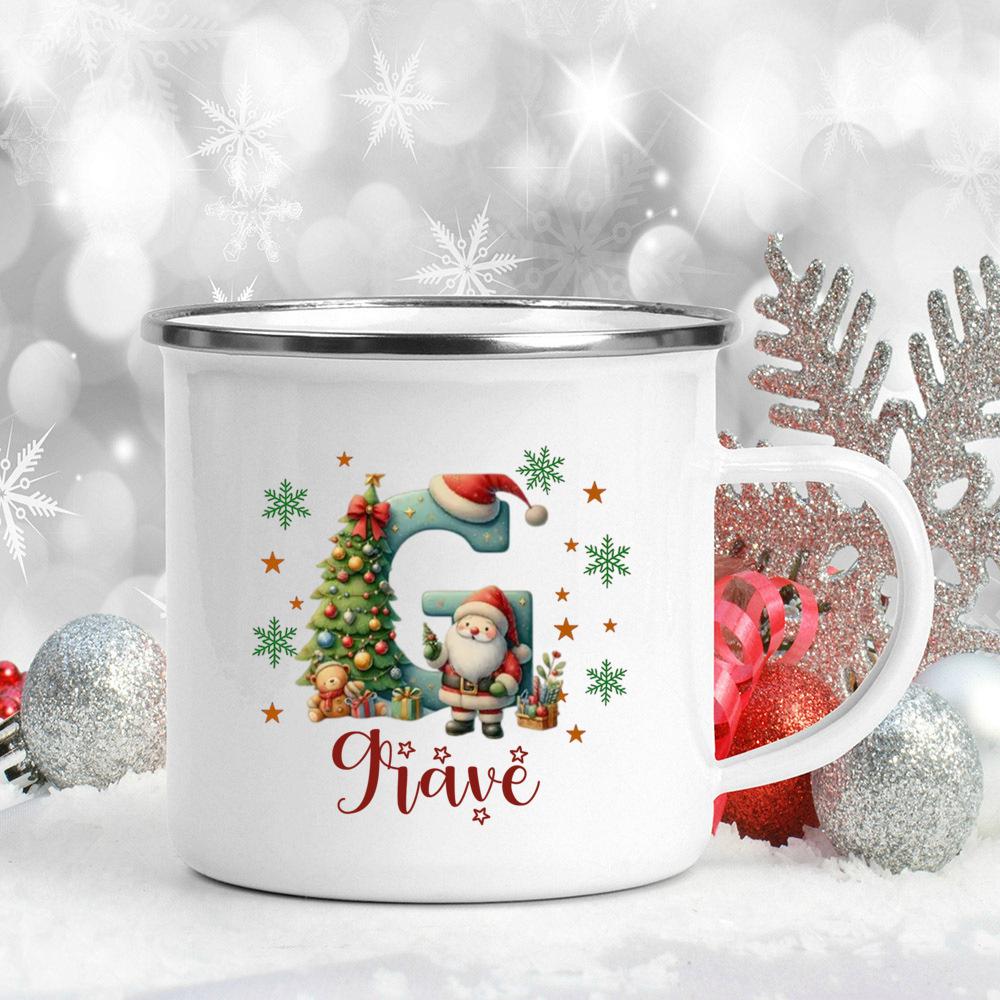 Personalisierte Weihnachten mit Namen Tasse Heiße Schokolade Schokoladen Tasse Getränke Saft Tasse Weihnachtsdekor weiße Emaille Tassen Weihnachten Geschenk