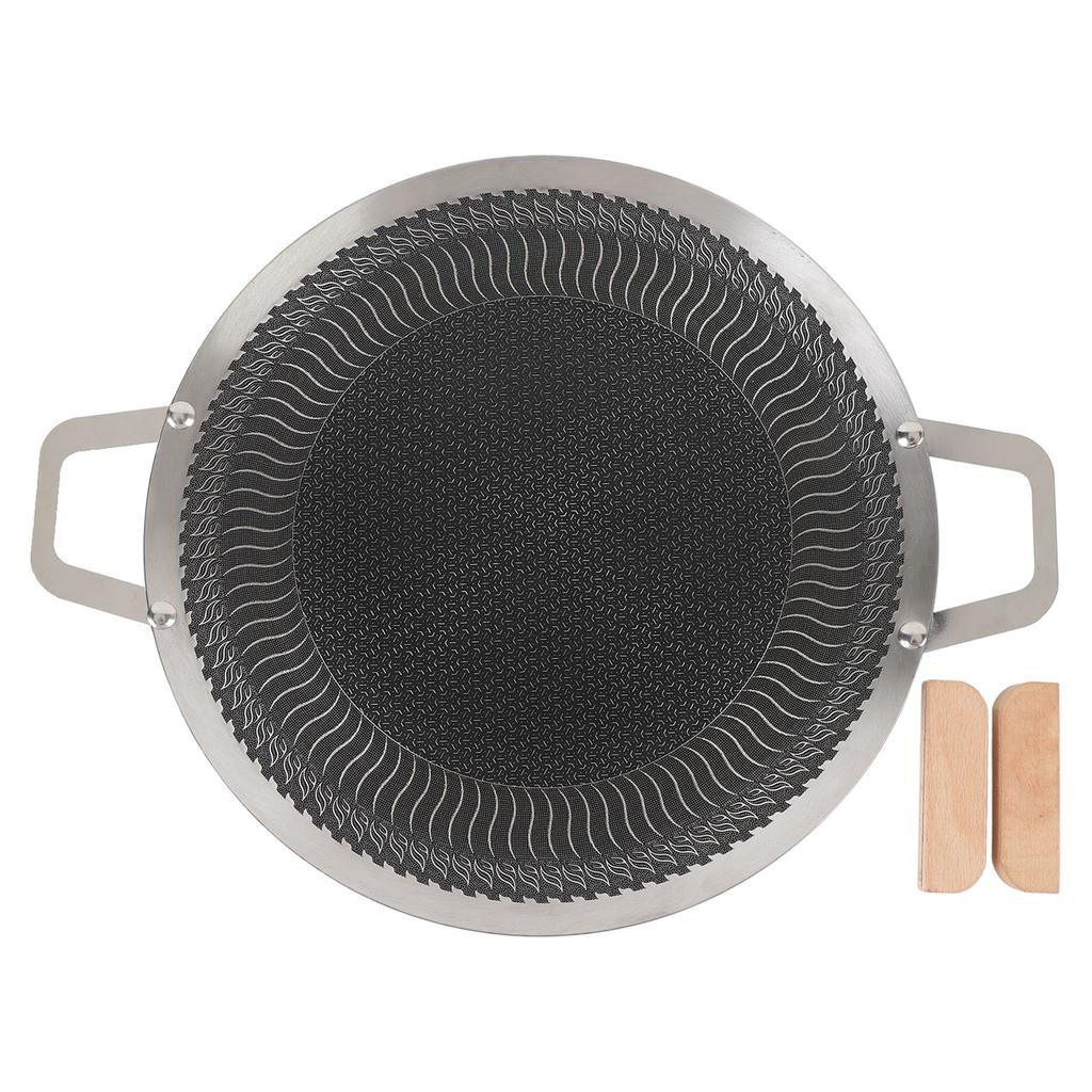 Korean BBQ Grill Pan Stainless Steel Even Heat Distribution Easy Cleanup Multipurpose Use Outdoor Grill Plate 38cm
