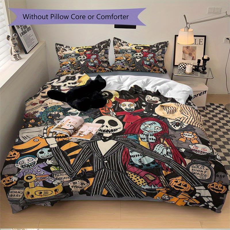 Set Biancheria da Letto a Tema The Nightmare Before Christmas da 3 Pezzi, Include 1 Copripiumino e 2 Federe, Senza Imbottitura, Morbido e Confortevole per Camera da Letto di Casa