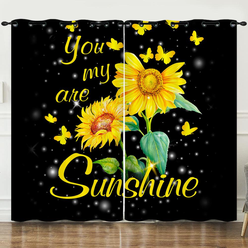 Curtains Flower Fresh Sunflower 3D Digital Printing Blackout Curtain Punching