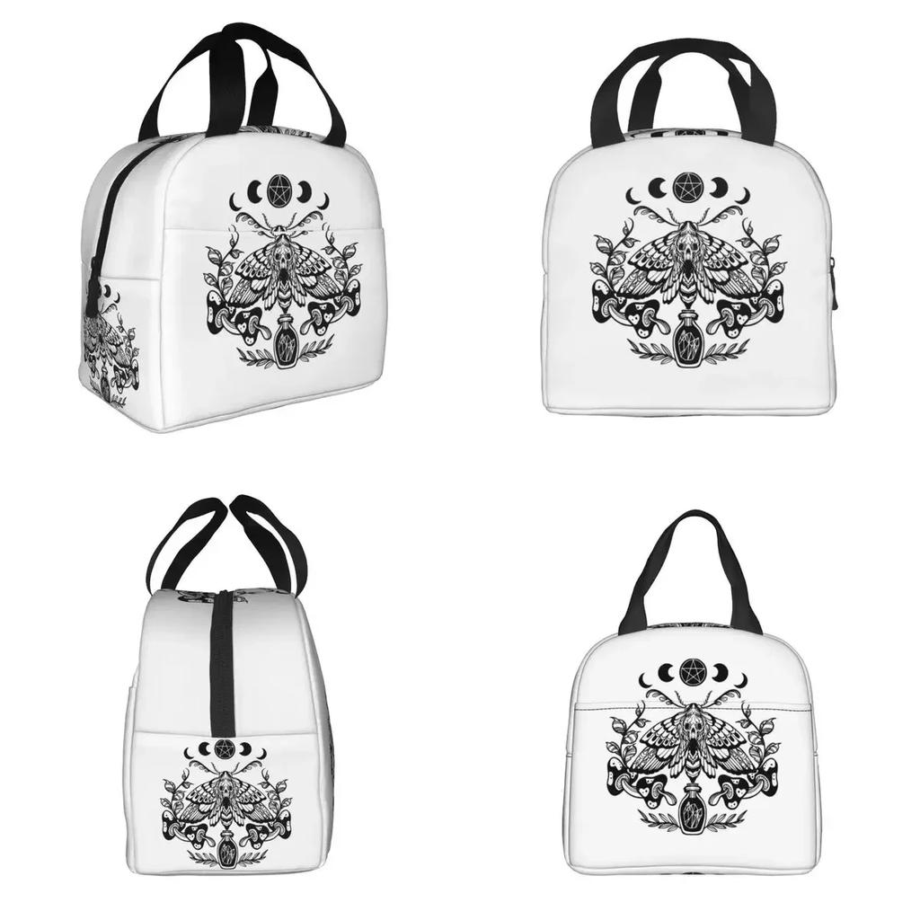 Occult Witchy Moth Skull Death Head Hawkmoth Insulated Lunch Bag for Women Kids Leakproof Food Boxes Thermal Lunch Box Tote