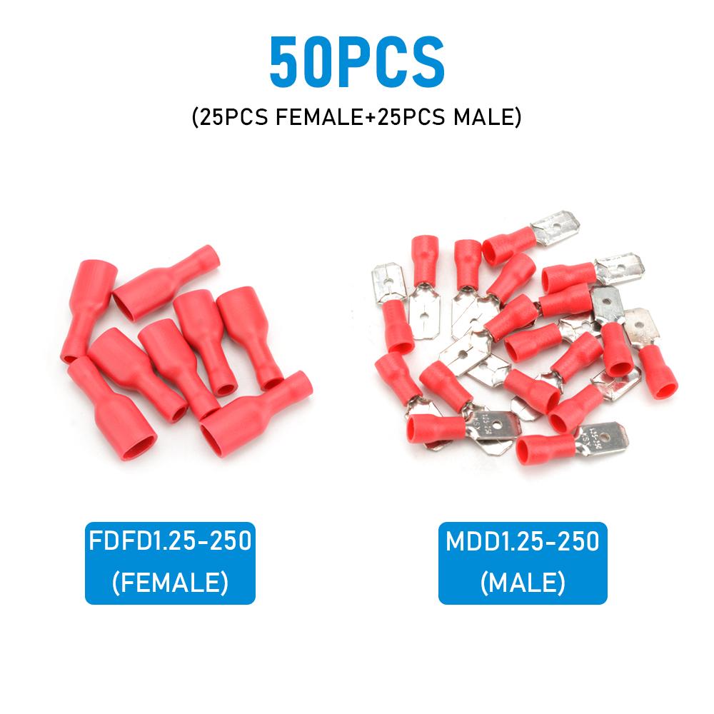 

25Pairs 50pcs PVC Red/Blue Connectors Wire Connectors Wire Terminals Connectors Assorted Kit Insulation Crimping Terminals