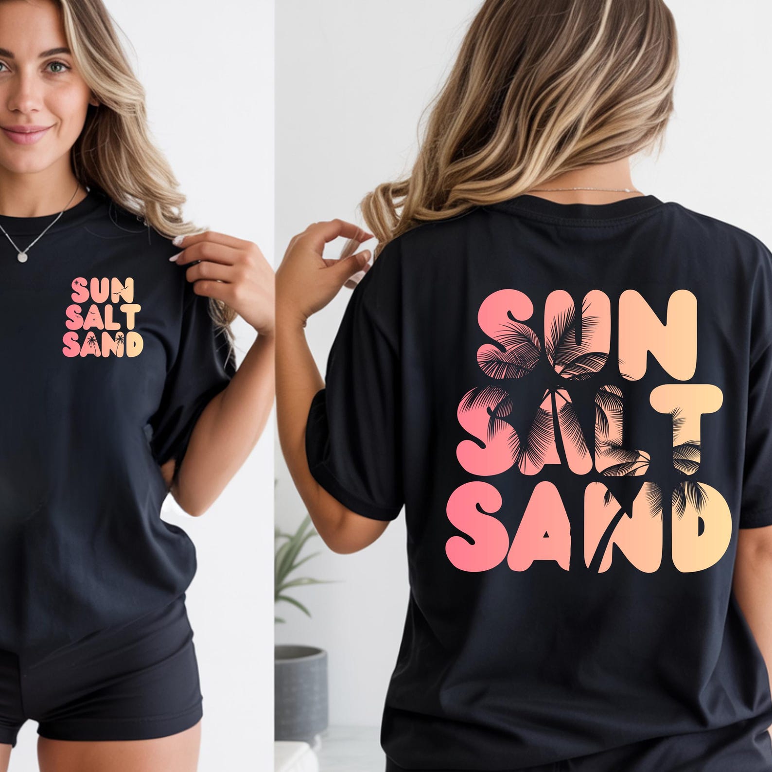 Sun Salt Sand T-shirt | Tropical Palm Graphic, Beach Vibes, Vacation Tee XL