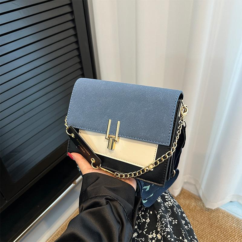 Bag women's bag matte contrasting color fashion PU shoulder bag retro small square bag messenger bag