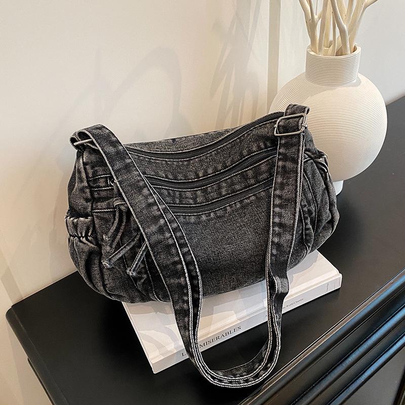 Yogodlns Retro Denim Single Shoulder Bag Women s Crossbody Commuter Tote Bag Casual Versatile Daily City Simple Style Messenger Bag 27x10x20cm
