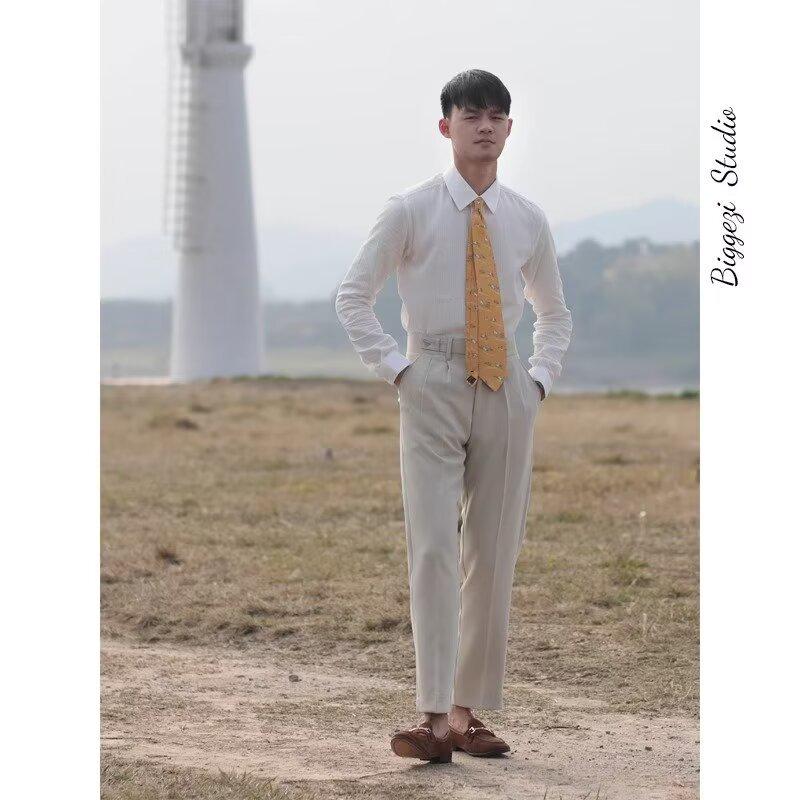 Italian Naples High-Waist Men's Straight-Leg Pants - Trendy, Comfortable, Breathable with Paris Buckle