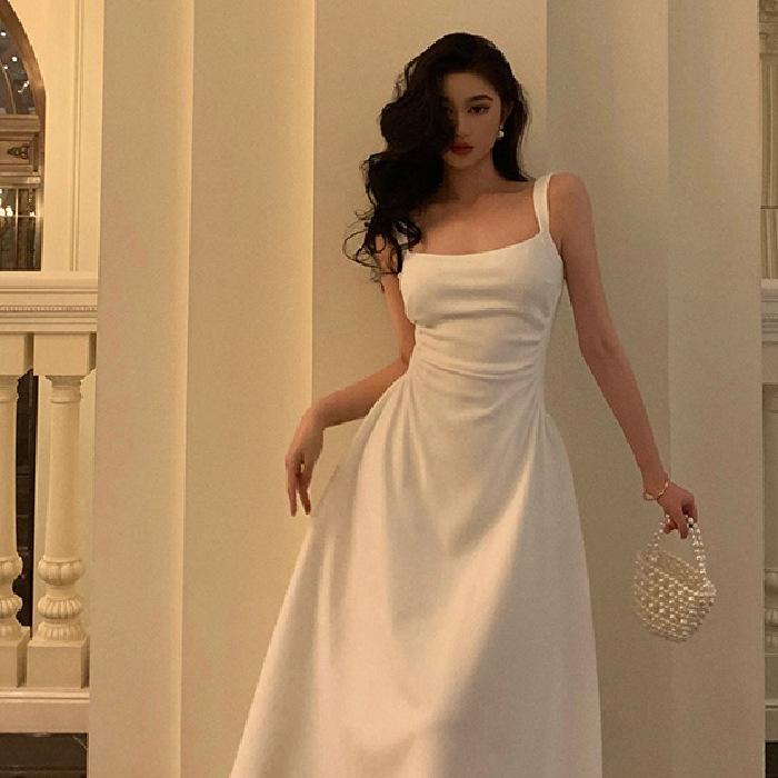 Suspender Dress New French Slim Waist Thin Niche Design Dress High-end Long Dress Women