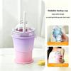 2-In-1 Collapsible Silicone Ice Ball Cup Reusable Portable Ice Sphere Mold With Straw Lid For Coffee Juice Drinks