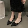 Fashion Pointed Shallow Mouth Single Shoes Pearl Decoration Thick Low Heel Pumps Spring Autumn Temperament Slip on Dress Heels Women
