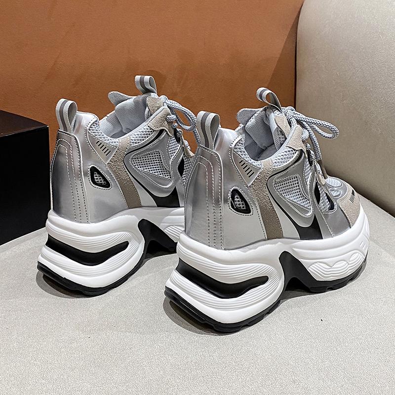 10.5CM Spring Breathable Mesh Sneakers Thick Bottom Sports Shoes Autumn Women Wedges Casual Chunky Shoes High Platform Sneakers