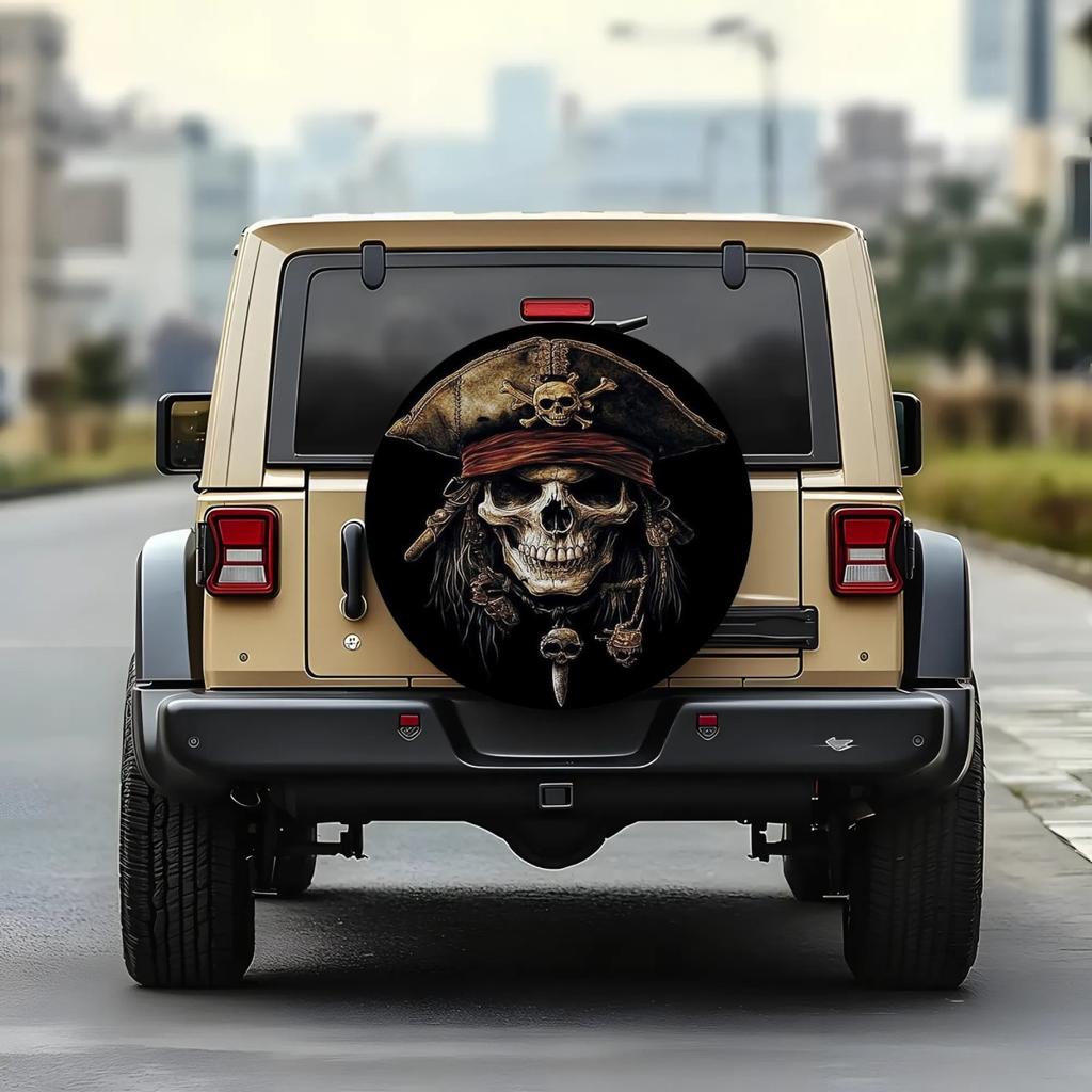 Spare Tire Cover, Pirate Skull 2D Printing Universal Wheel Covers Fit For Camper Car Trailer RV SUV Truck Vehicle Accessories