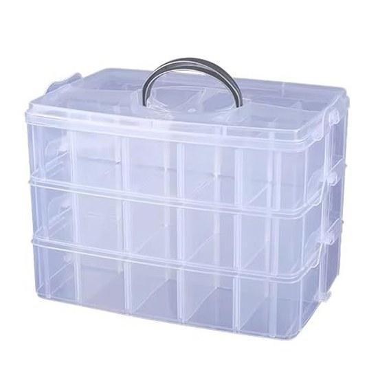 SAKURAN Storage Case Small Item Toy ToolParts Compatible Dividers 3-Tier Transparent Box Beads Accessory Organization (M)