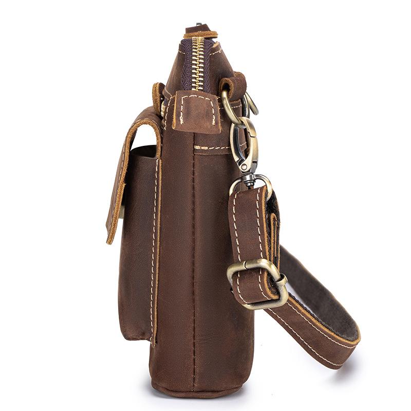 Retro Frenzy Leather Men's Crossbody Bag for Business Commuting - Genuine Leather Single Shoulder Bag - Cowhide Phone Pouch