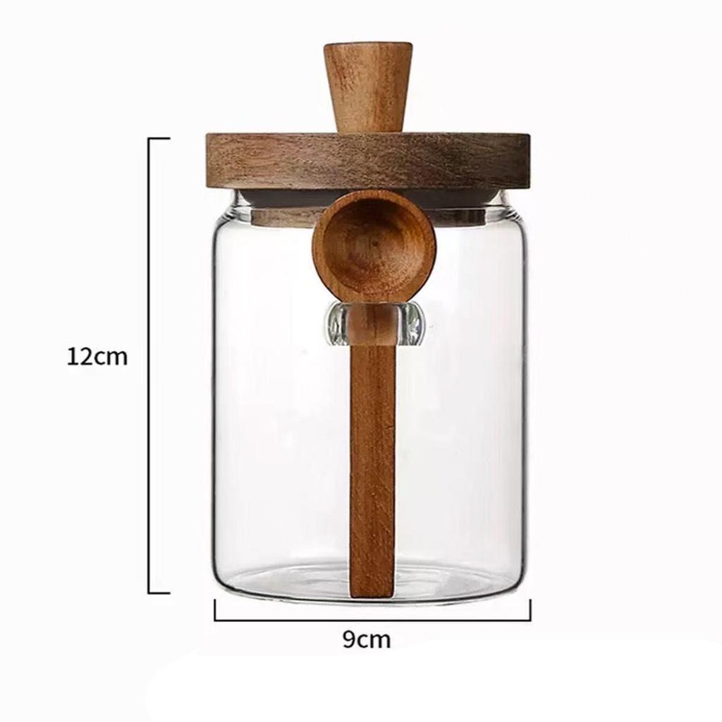 Glas-Gewürzglas mit Holzdeckel & Löffel