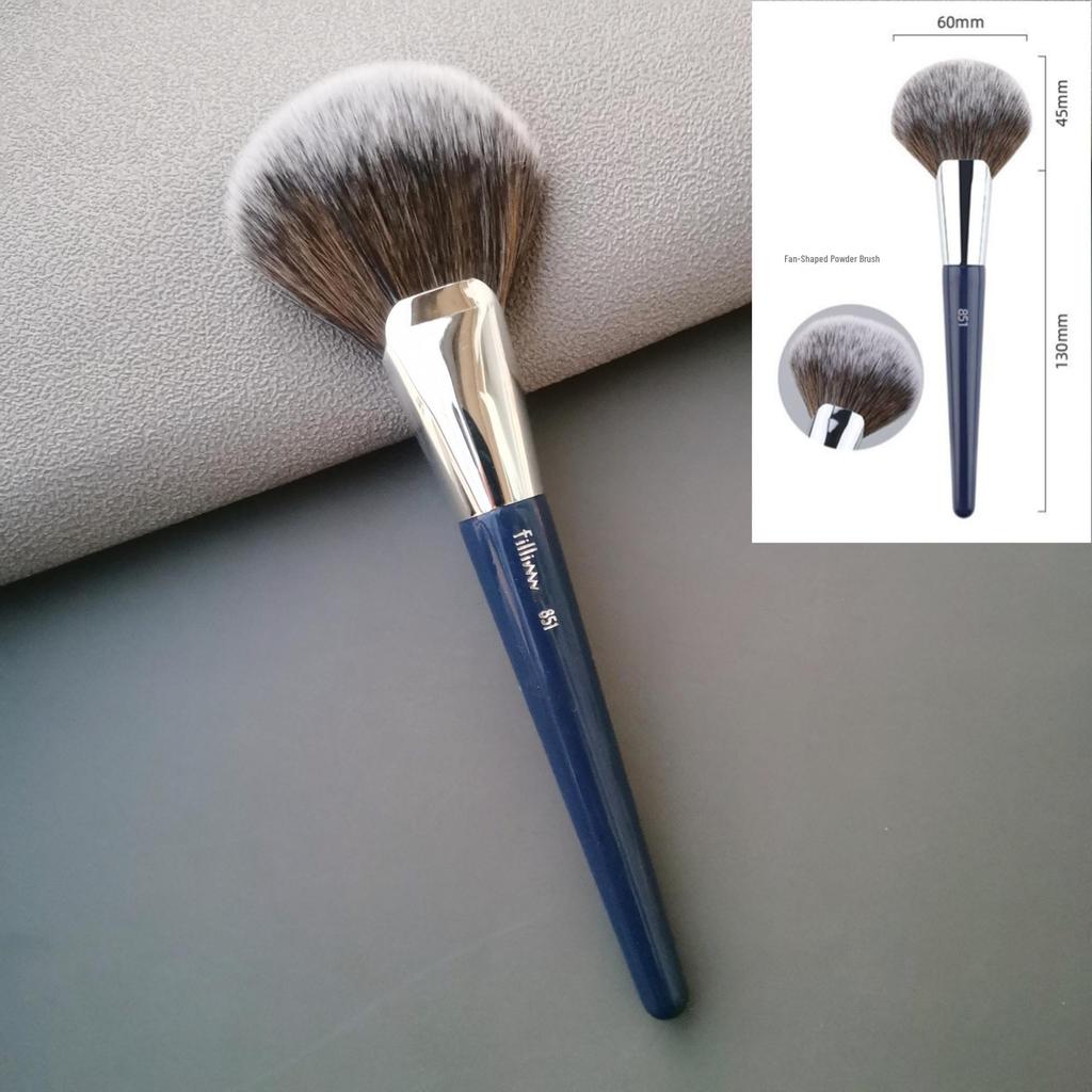 Fillim S Series: Blue Handle 851 Powder Brush, 881 Flame Blush Brush, Angled Nose Shadow Blending Brush.