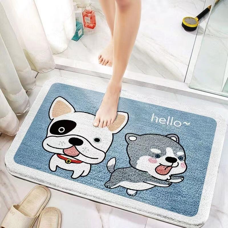 VIKAMA Cute Cartoon Flat Printed Carpet, Entrance Door, Bathroom And Toilet Anti-Slip Imitation Cashmere Mat, Home Decoration