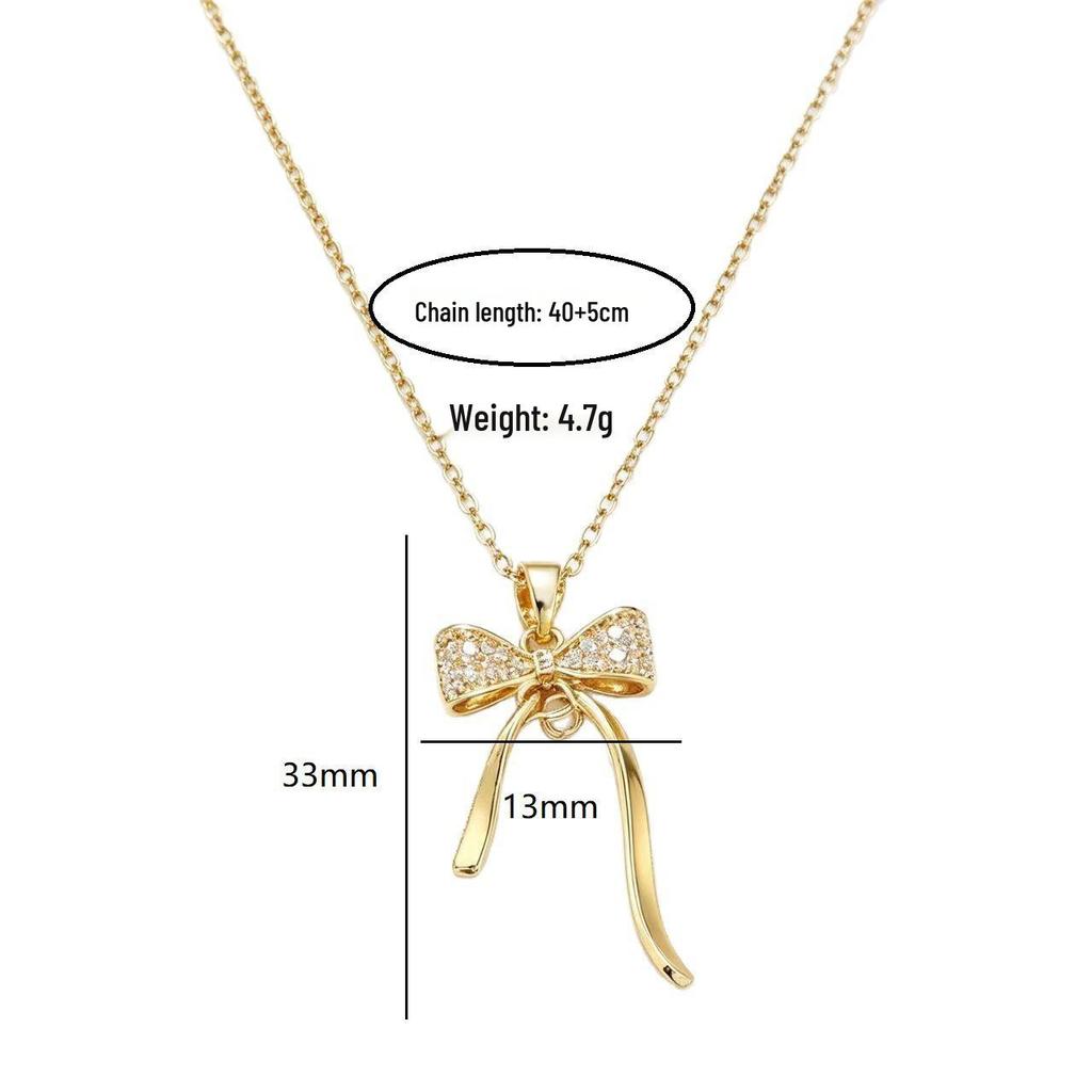 Exquisite Zirconia Bow Tie Necklace: Japanese-Korean Tassel Design, Titanium Steel, Feminine & Stylish