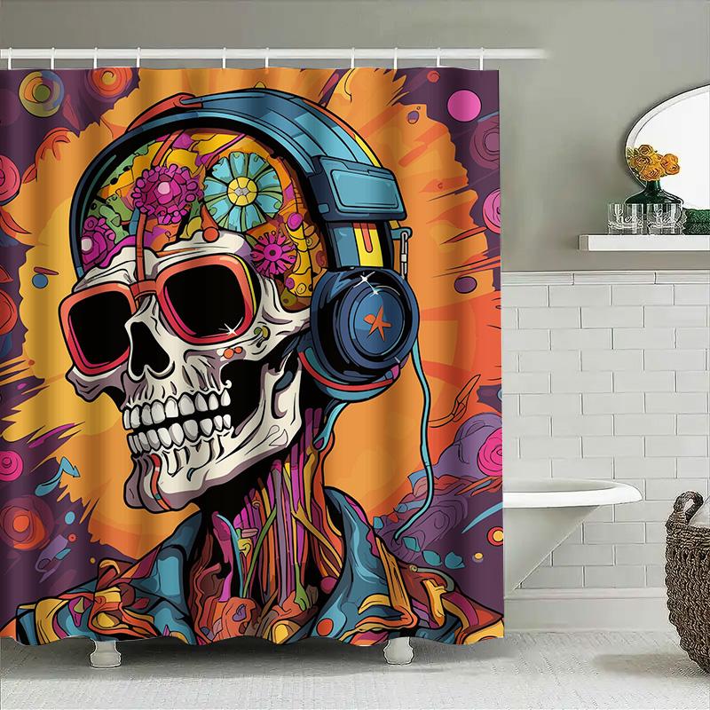 

Tuniu Psychedelic Skull Shower Curtain Cool Graphic Art Hippie Decor Music Festival Bathroom Decor W60H190(CM)-1 Pcs