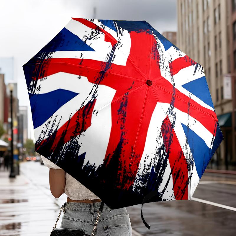 British Flag Artwork Automatic Folding Umbrella - 8-Rib Travel Umbrella with Auto Portable Case, Ideal Gift for Birthdays