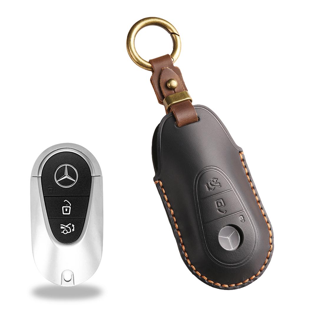 

[2012-Benz] Чехол для ключа автомобиля из натуральной коровьей кожи ручной работы брелок ACES GLA GLC GLC GLE GLB Класс C коричневый