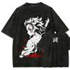 Tanjirou Print T-shirt Demon Slayer Anime Clothing Men Women Short Sleeve Cotton Tshirts Retro Washed Tee Harajuku