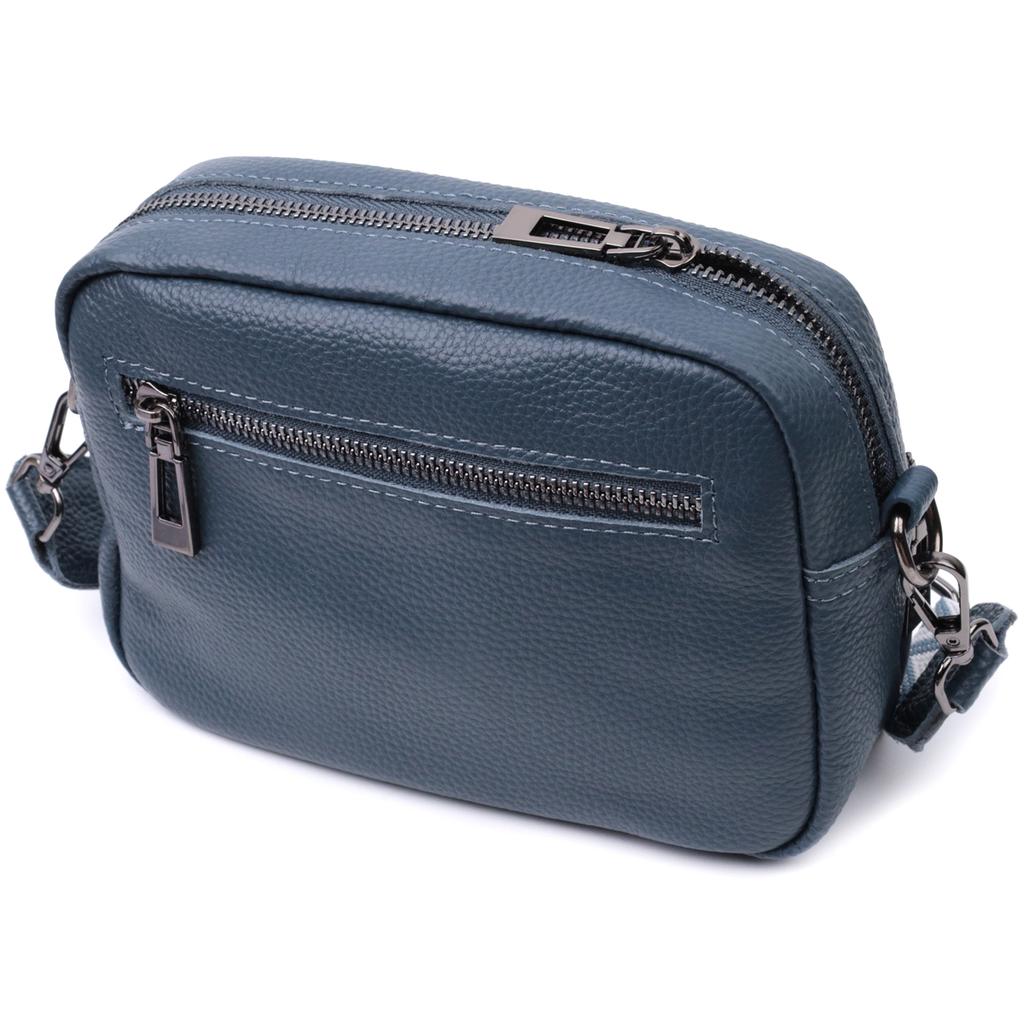 Original Women's Bag with a Patch Pocket Made of Genuine Leather Vintage 22641 Blue