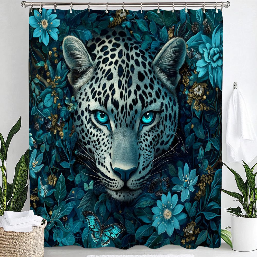 Tenda da Doccia con Leopardo e Alberi, Tenda Decorativa da Bagno Animale Leopardo Rosa, Tenda per la Casa in Tessuto Stampato con Ganci