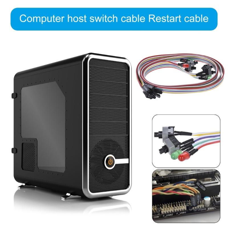 Desktop Computer Case Power Reset HDD Button Switches Cable, 26" with Redness Green LED Lights, 2 Pin Connectors