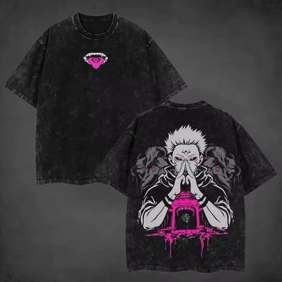 Jujutsu Kaisen Sukuna Graphic Tee | Vintage Washed Anime Streetwear Oversized Shirt