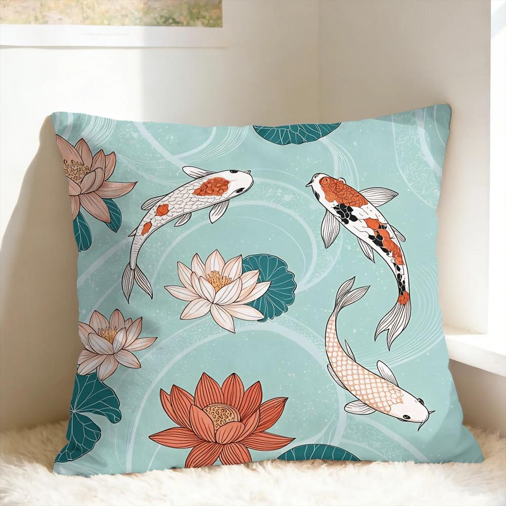 Pillow Case Koi Fish lotus Art Comfy Pillow Cover For Sofa Car Home Decor Funny Pillowcases
