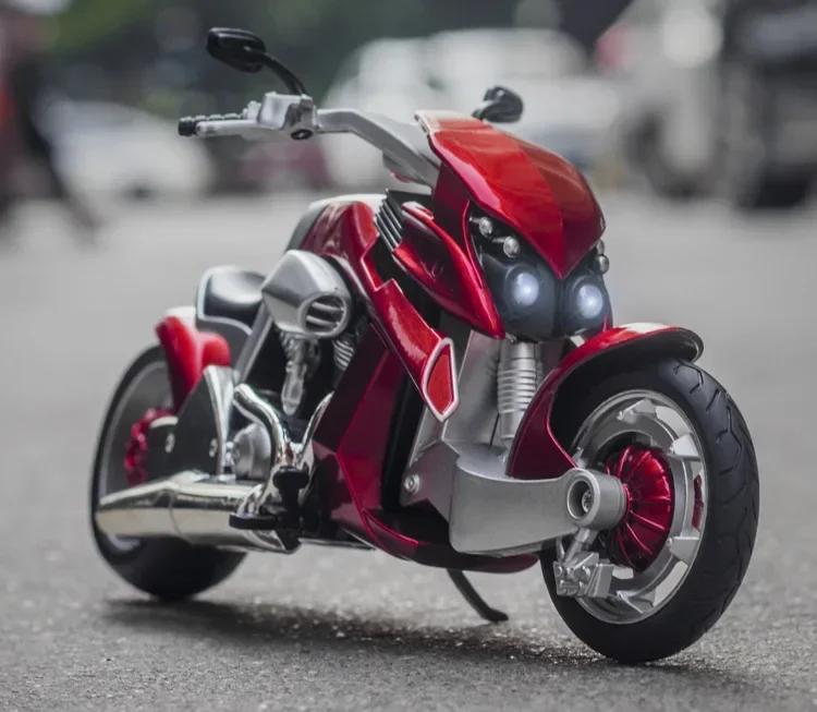 Linyi Toy Car Light Diecast Motorcycle Model Toys 1:12 V-Rex Sport Bike Miniature Replica With Sound &