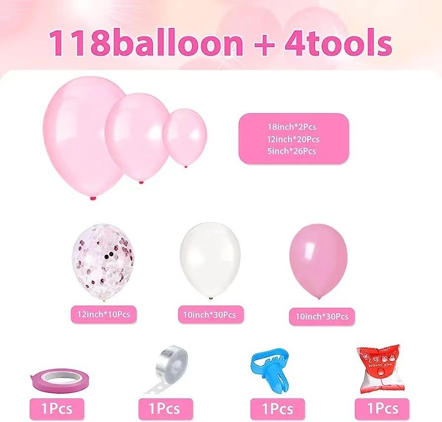 Girl Vintage Rose Pink Balloon Chain Arch Set Birthday Party Wedding Decoration Package
