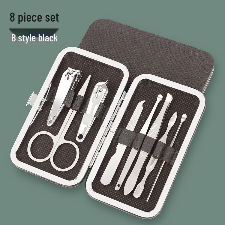 Leather Box 8-Piece Manicure & Foot Care Set - Includes Nail Clippers & Exfoliating Tools Regular